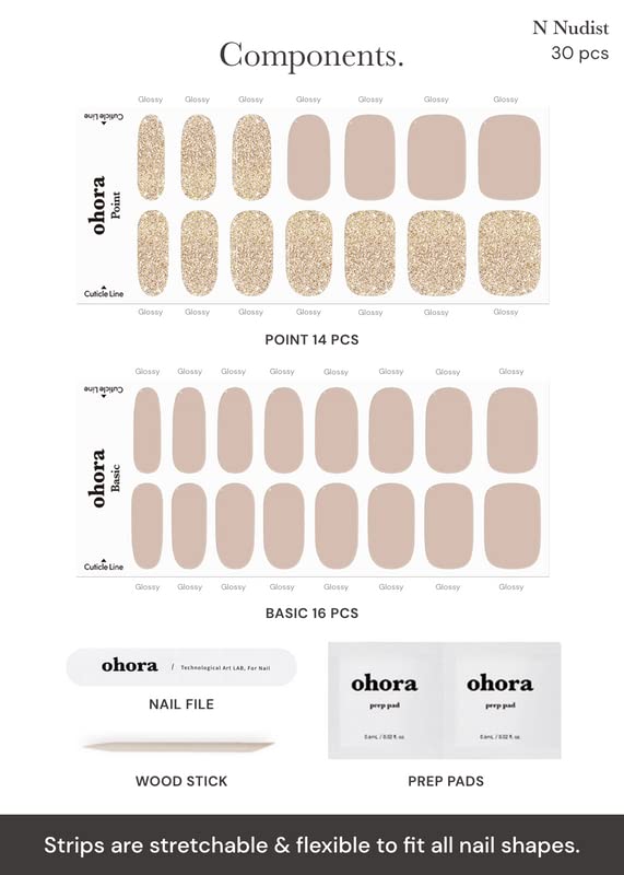 ohora Semi Gel Nail Strips N Nudist on nails showing glossy finish