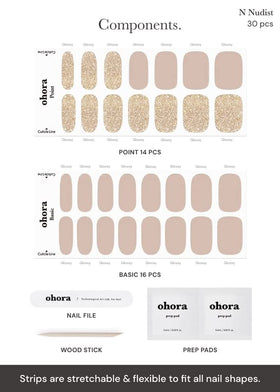 ohora Semi Gel Nail Strips N Nudist on nails showing glossy finish