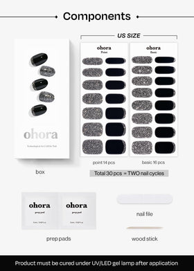 ohora Semi Gel Nail Strips N Party Night nail file and wooden stick