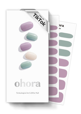 ohora Semi Gel Nail Strips N Tahiti purple and green design front view