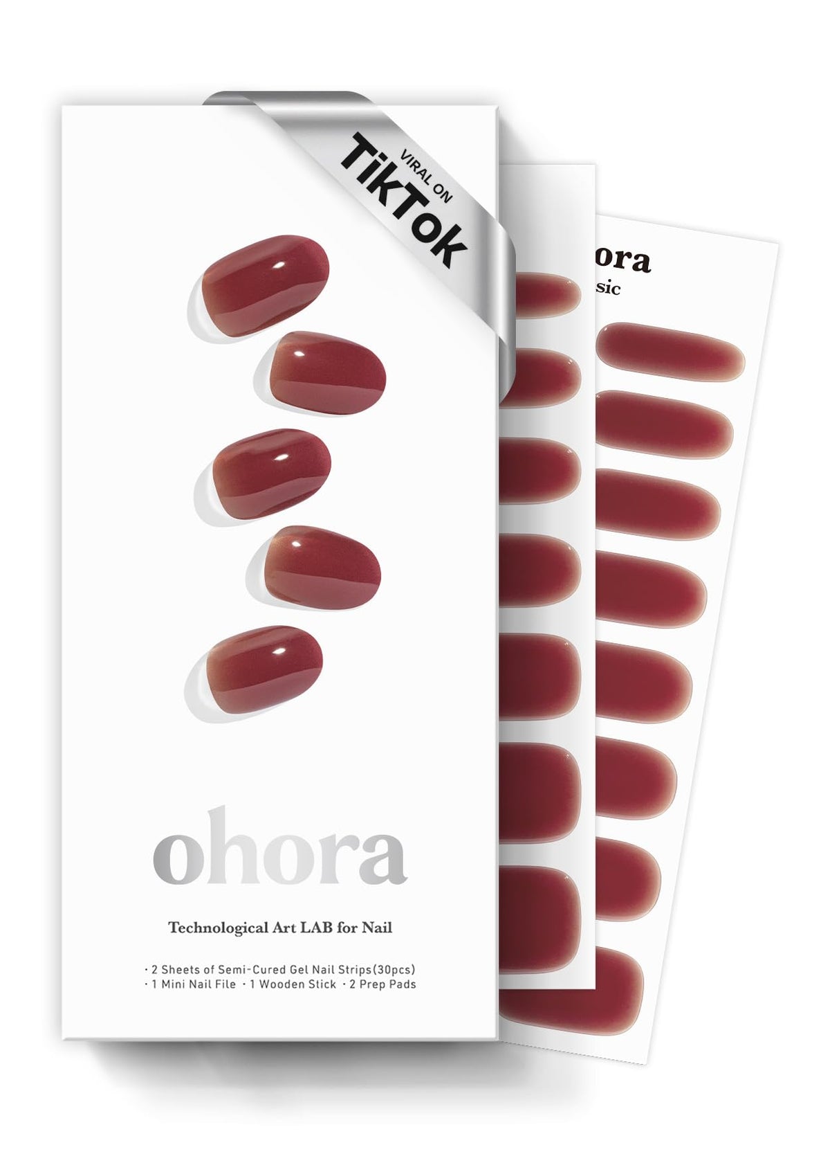 ohora Semi Gel Nail Strips N Wine Veil front view with nail wraps