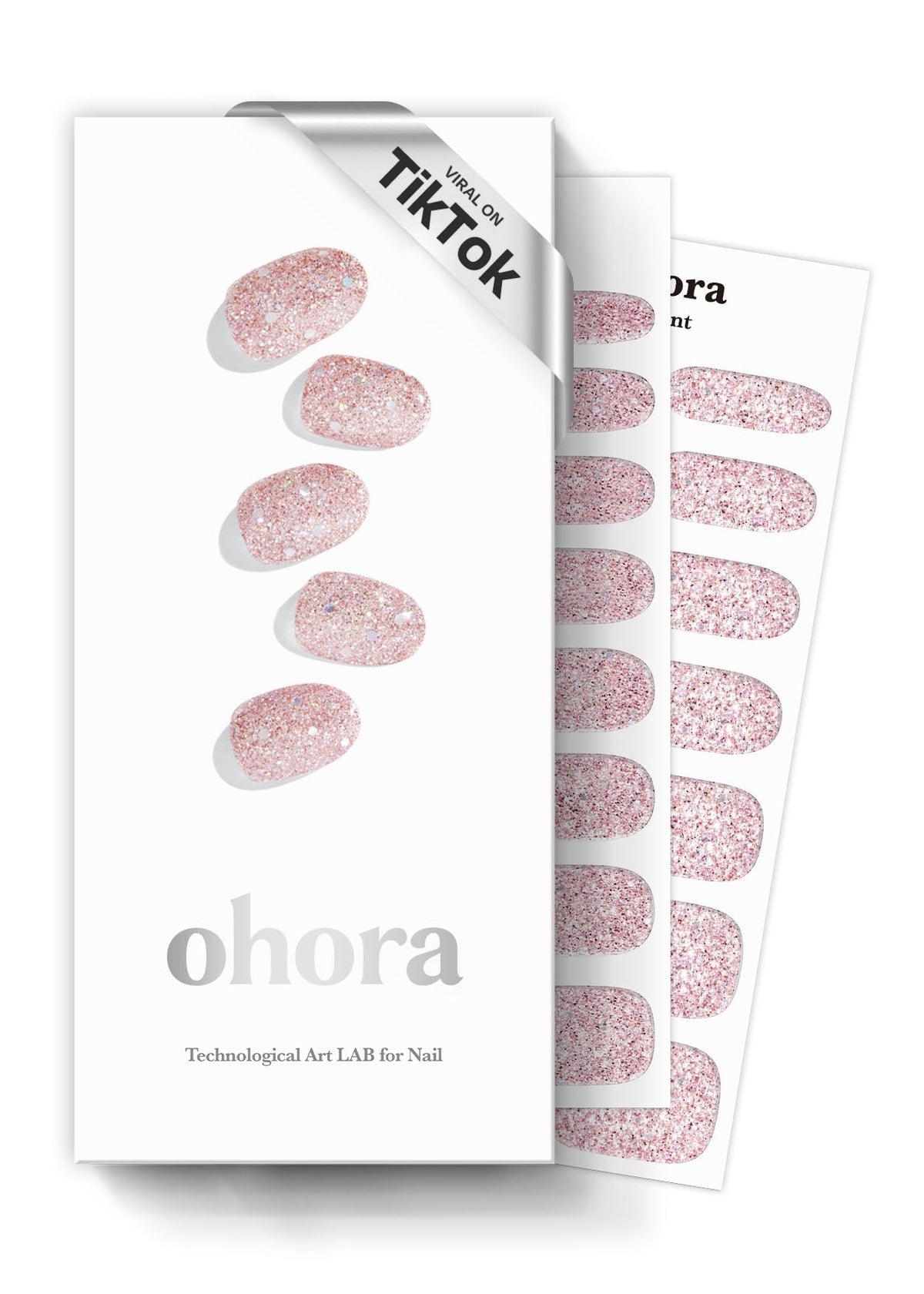 ohora Semi Gel Nail Strips Nude Glitter front view
