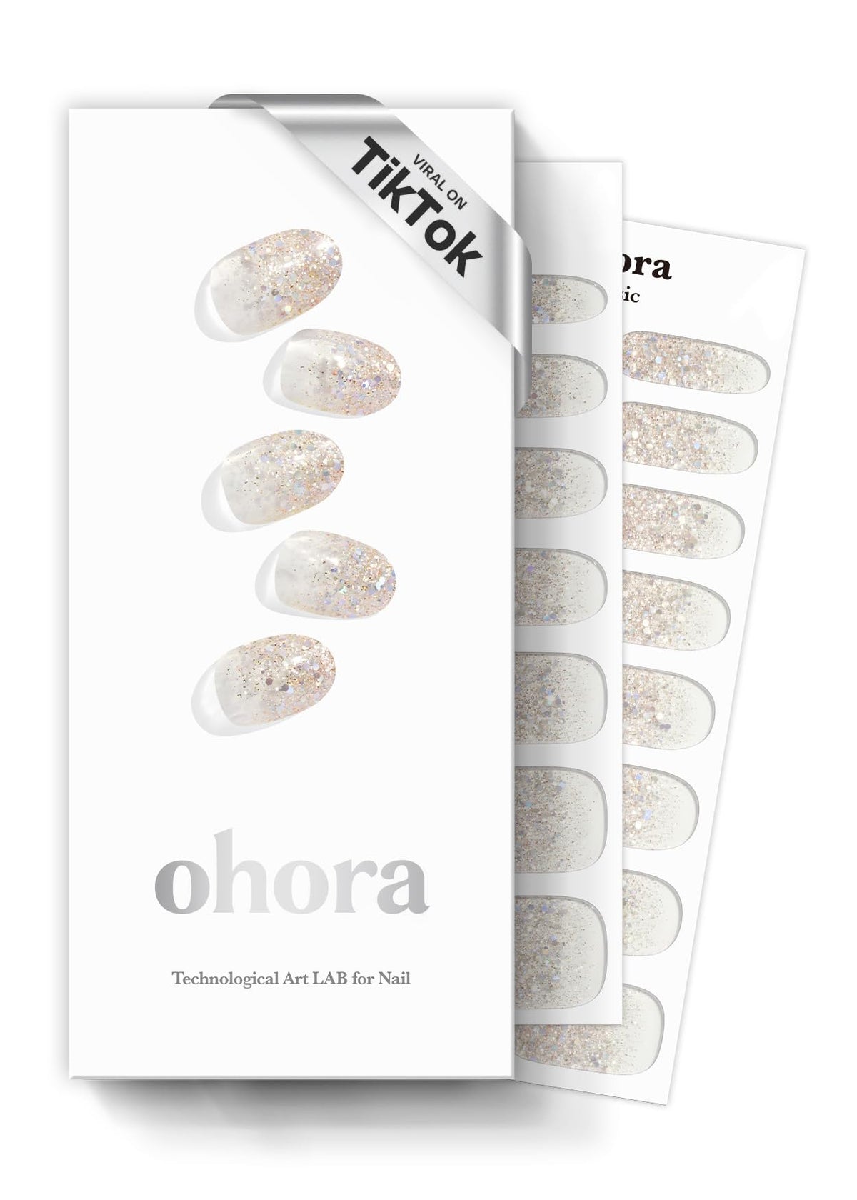 ohora Semi Gel Nail Strips Nude Glitter front view