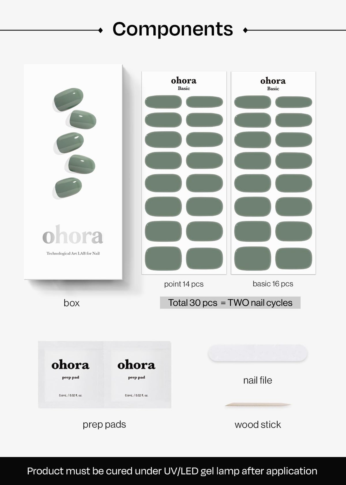 ohora Semi Gel Nail Strips on nails in green