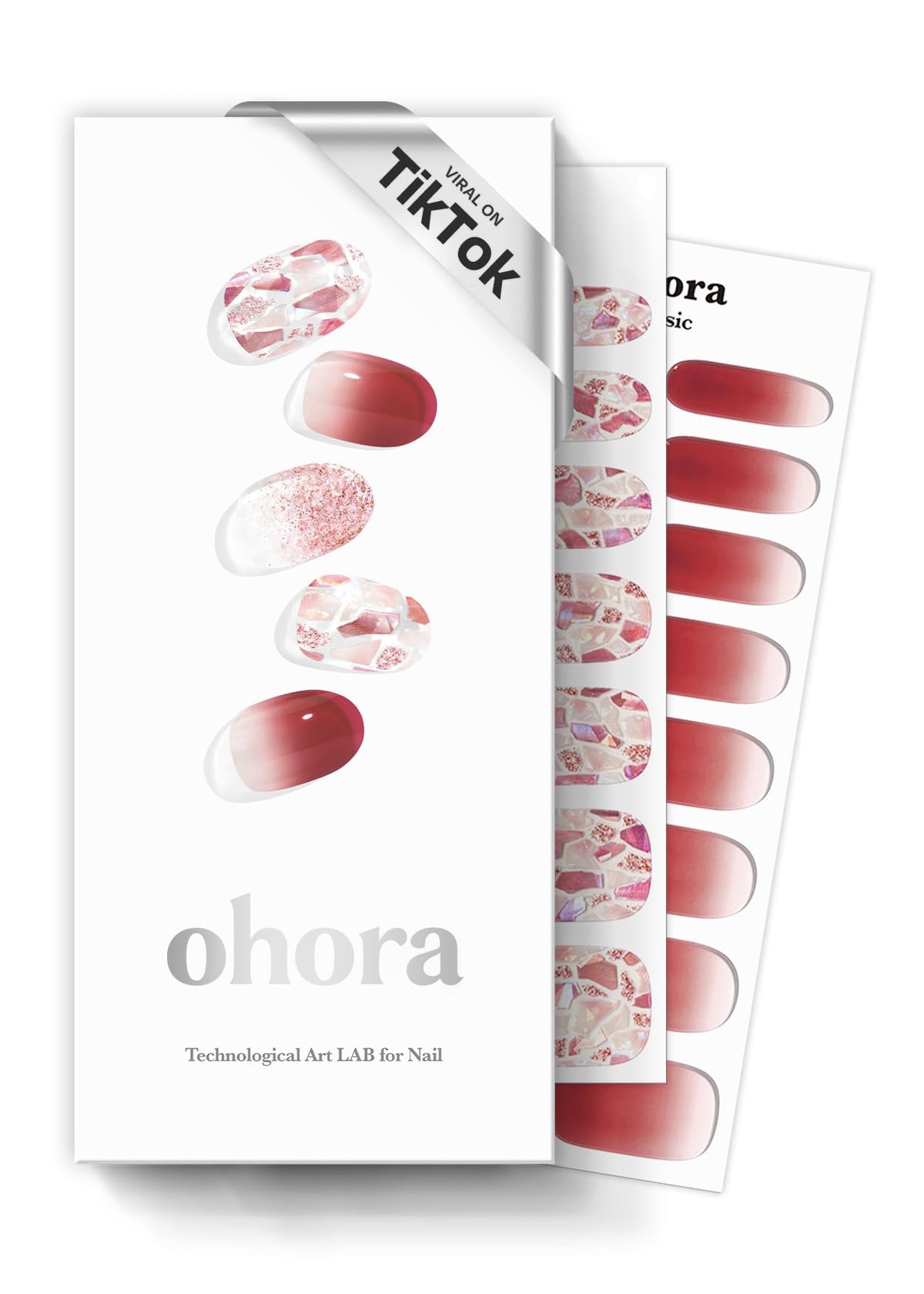ohora Semi Gel Nail Strips red patterned front view