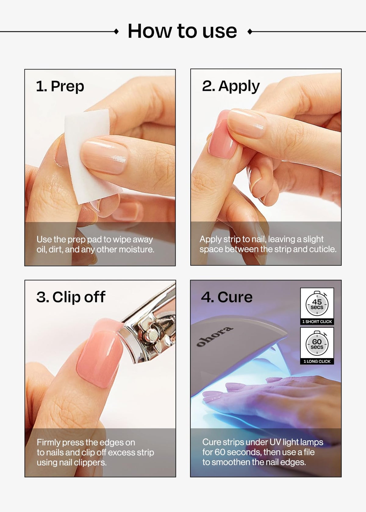 ohora Semi Gel Nail Strips showing different sizes