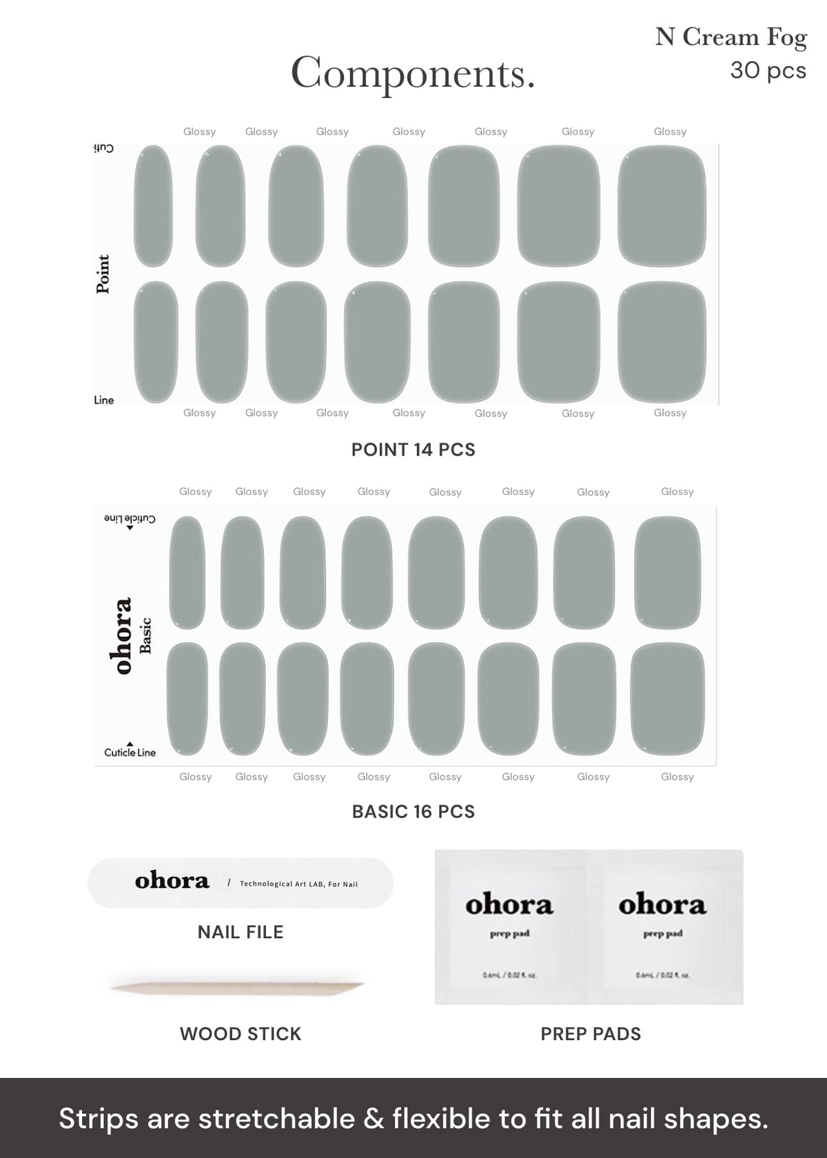 ohora Semi Gel Nail Strips showing various sizes