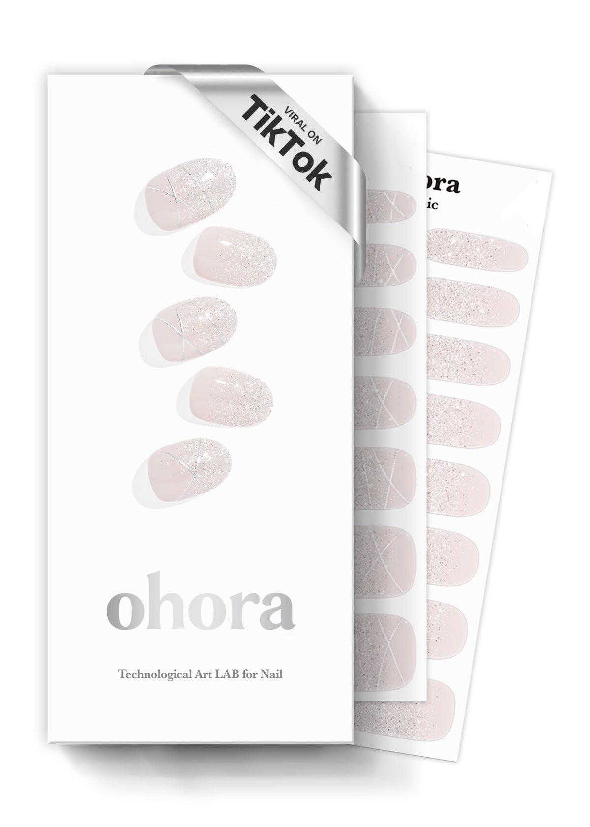 ohora Semi Gel Nail Strips white patterned front view