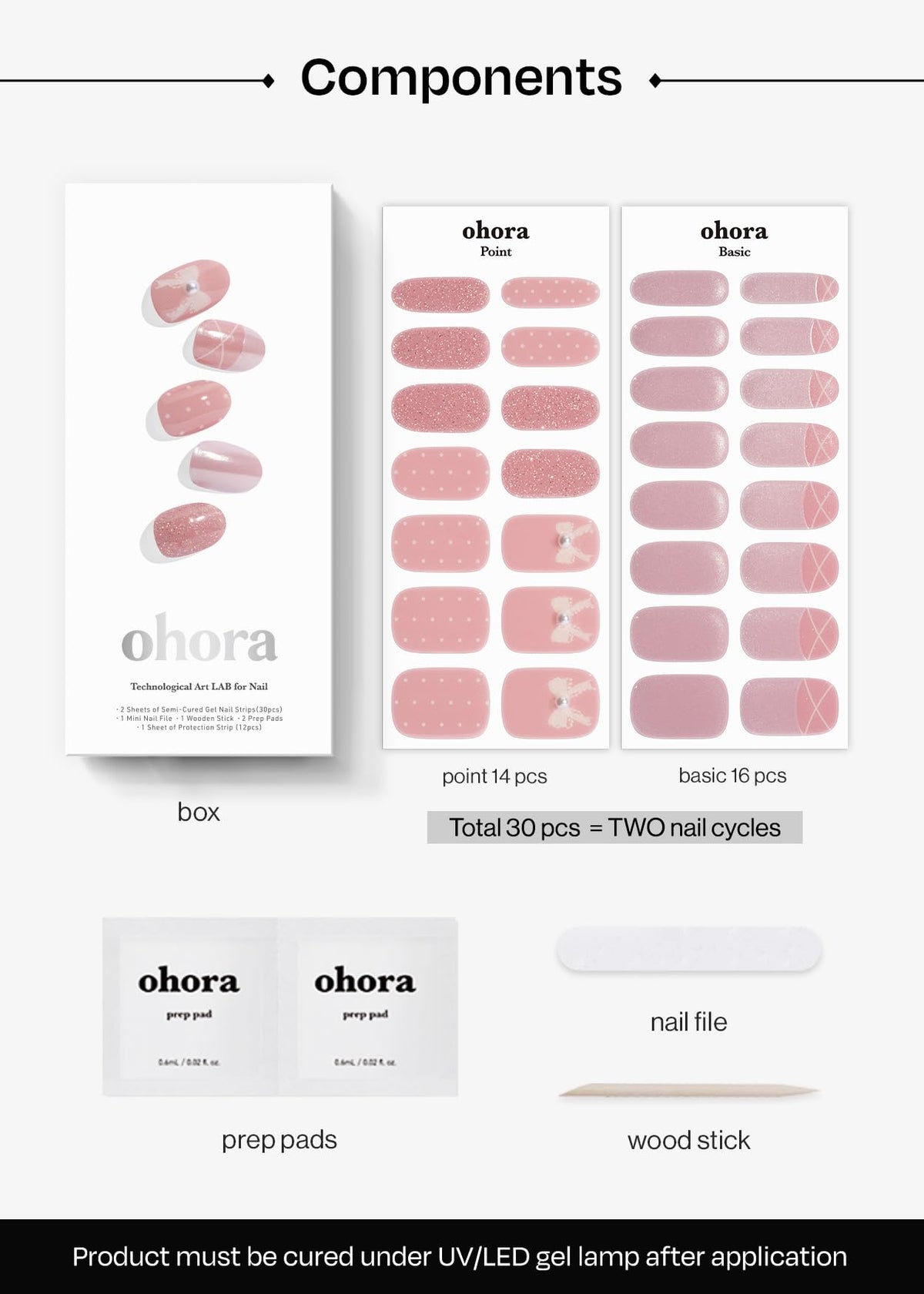 ohora Semi Gel Nail Strips with wooden stick and nail file on a table