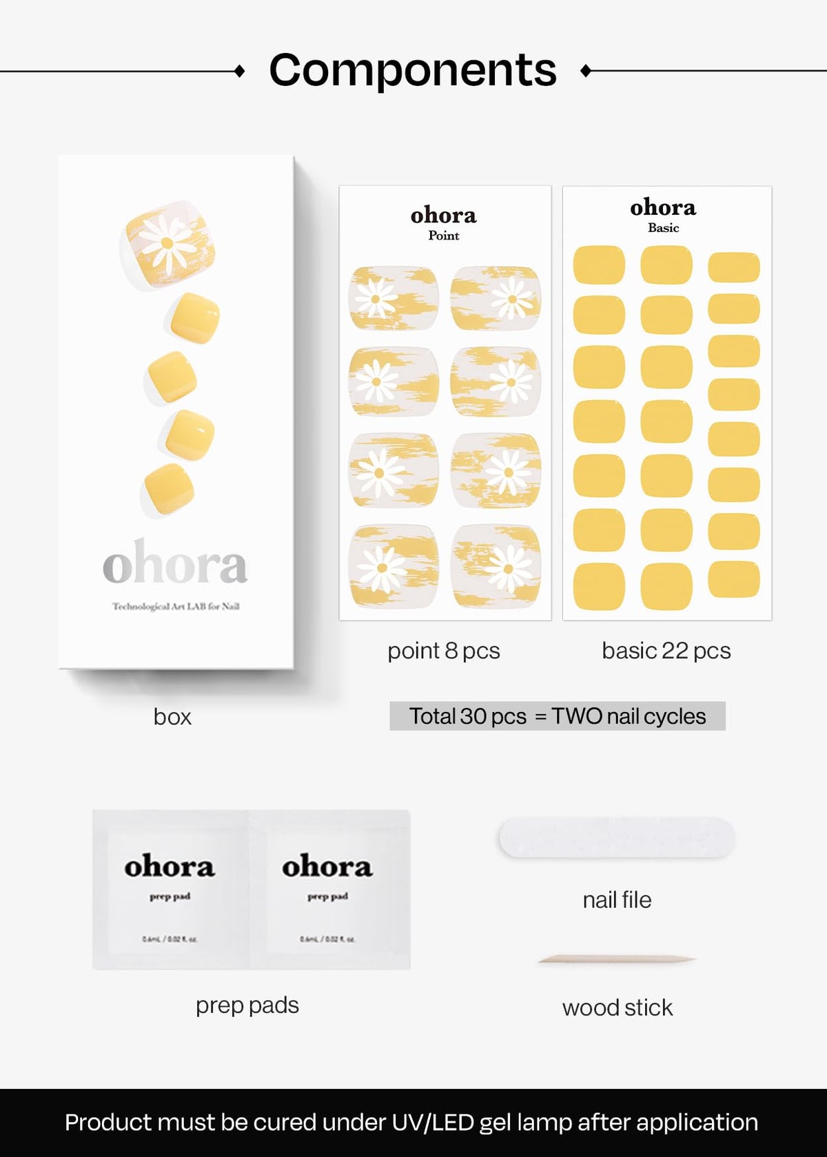 ohora Semi Gel Pedi Strips displayed with nail file and prep pads