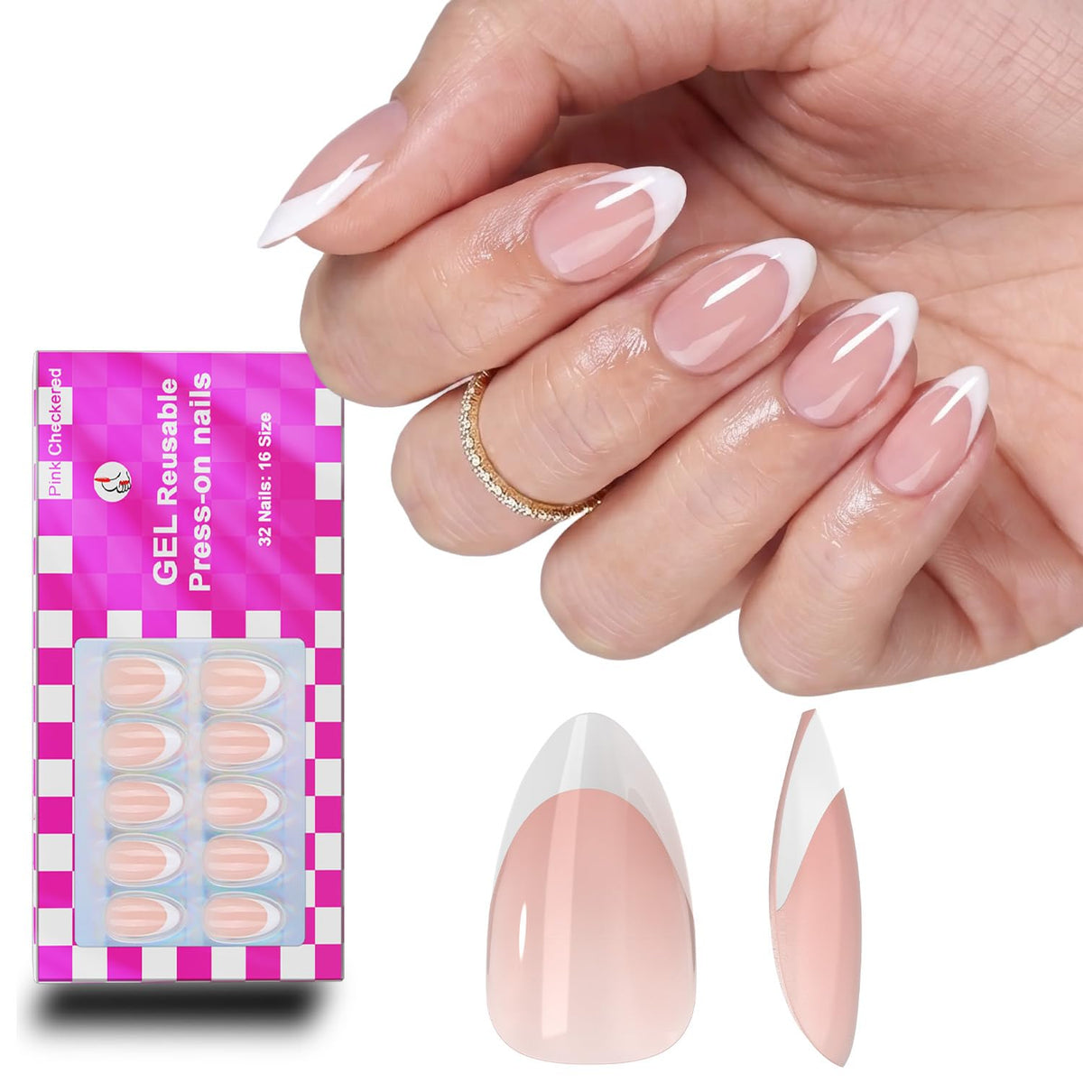 OIFEN French Almond Gel Press On Nails Short 32pcs front view