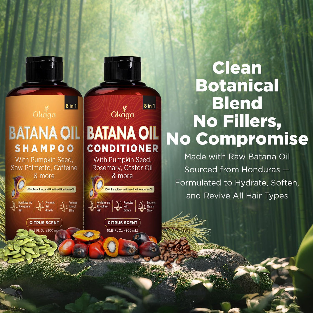 Okaga Batana Oil Conditioner front view, 10.15 oz bottle