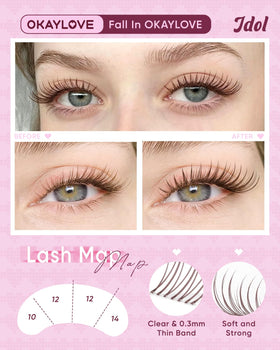 OKAYLOVE Brown Idol Lashes Clusters displayed with clear band