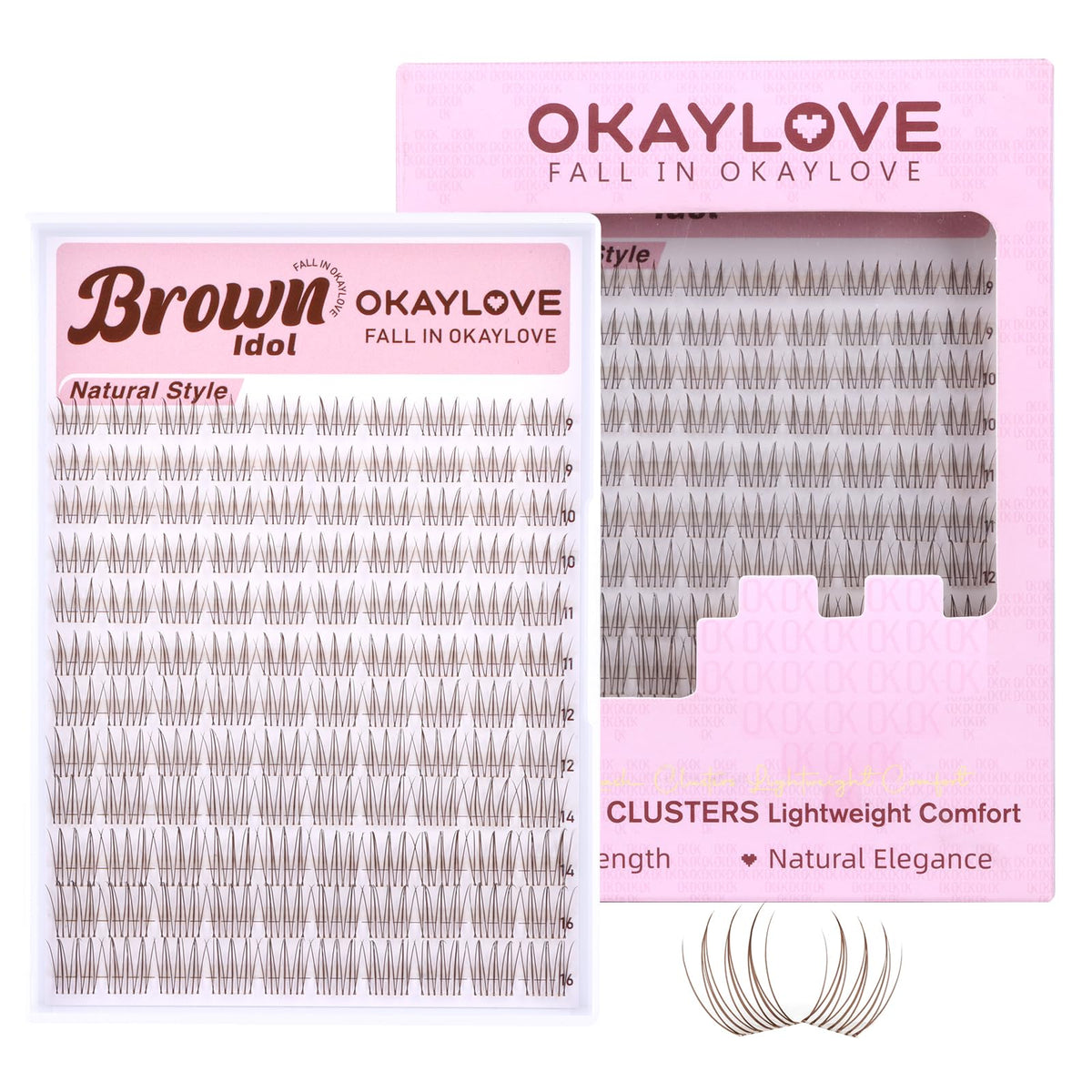 OKAYLOVE Brown Idol Lashes Clusters front view with packaging