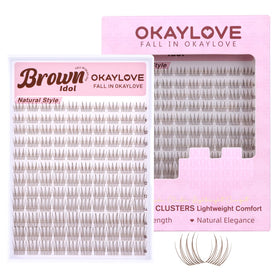 OKAYLOVE Brown Idol Lashes Clusters front view with packaging