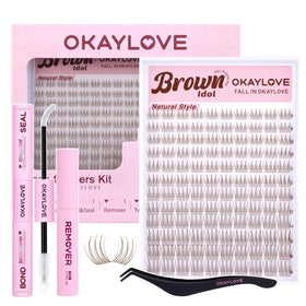 OKAYLOVE Brown Idol Lashes Clusters Kit front view with packaging