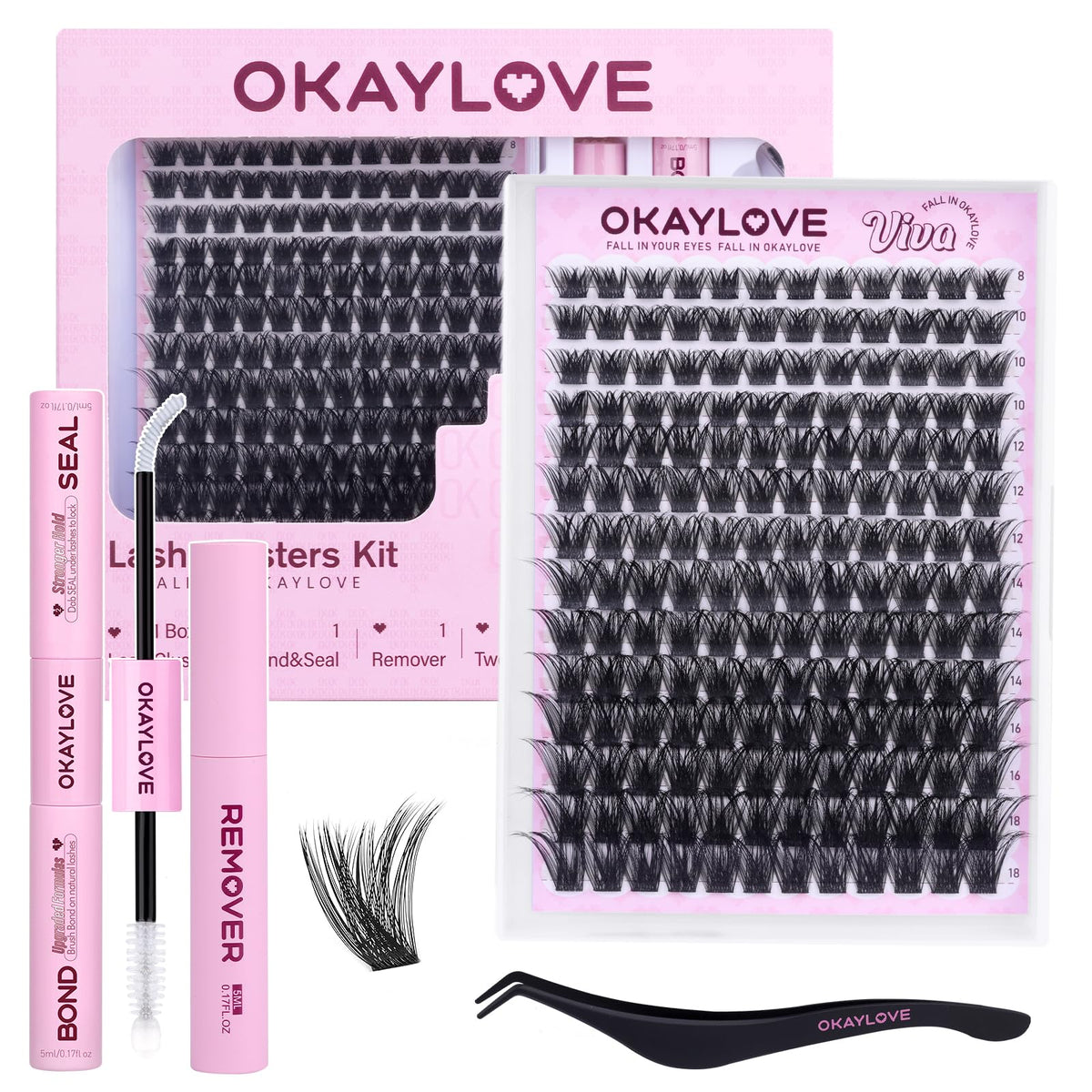 OKAYLOVE Fluffy Lash Clusters kit packaging front view
