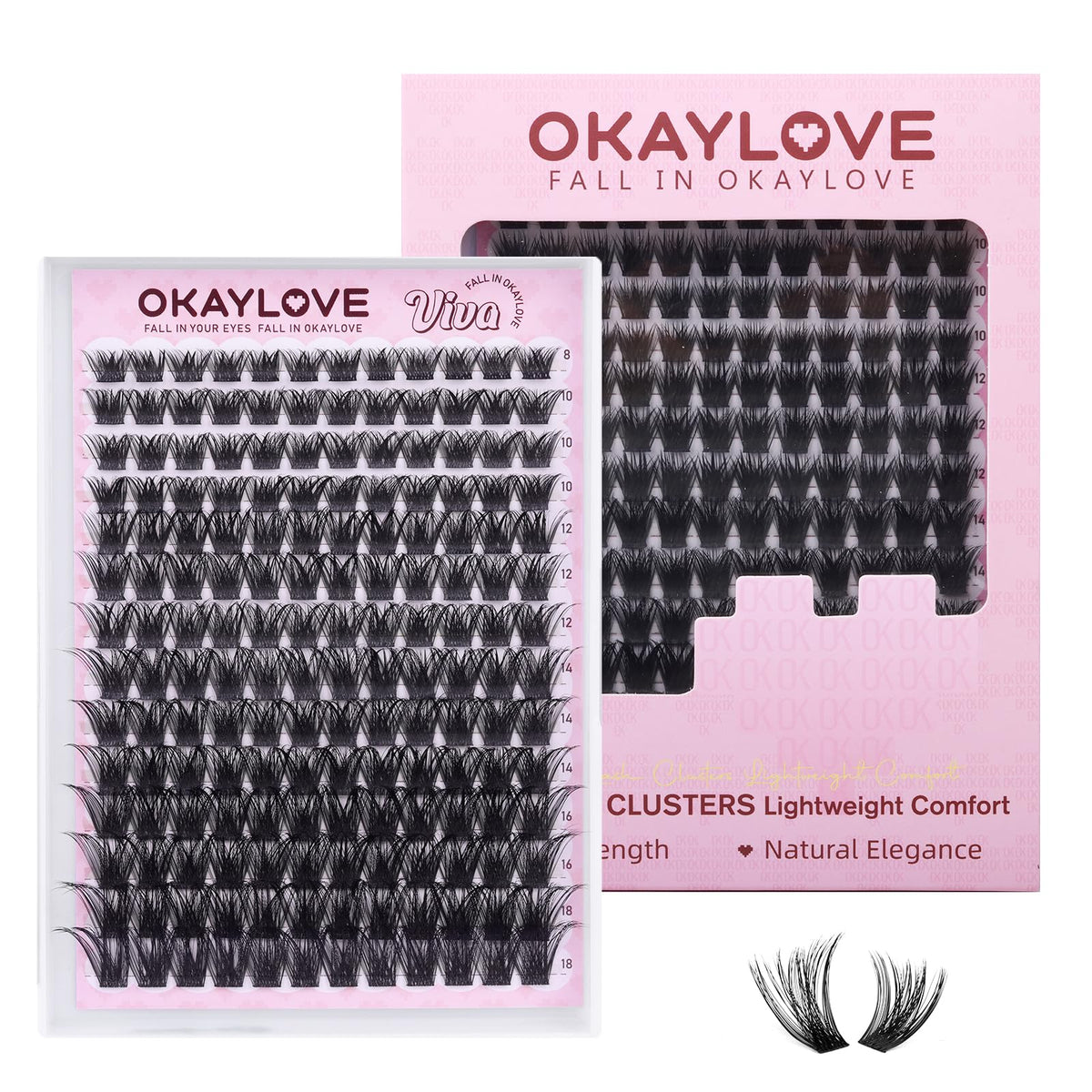 OKAYLOVE Fluffy Lash Clusters VIVA front view with packaging