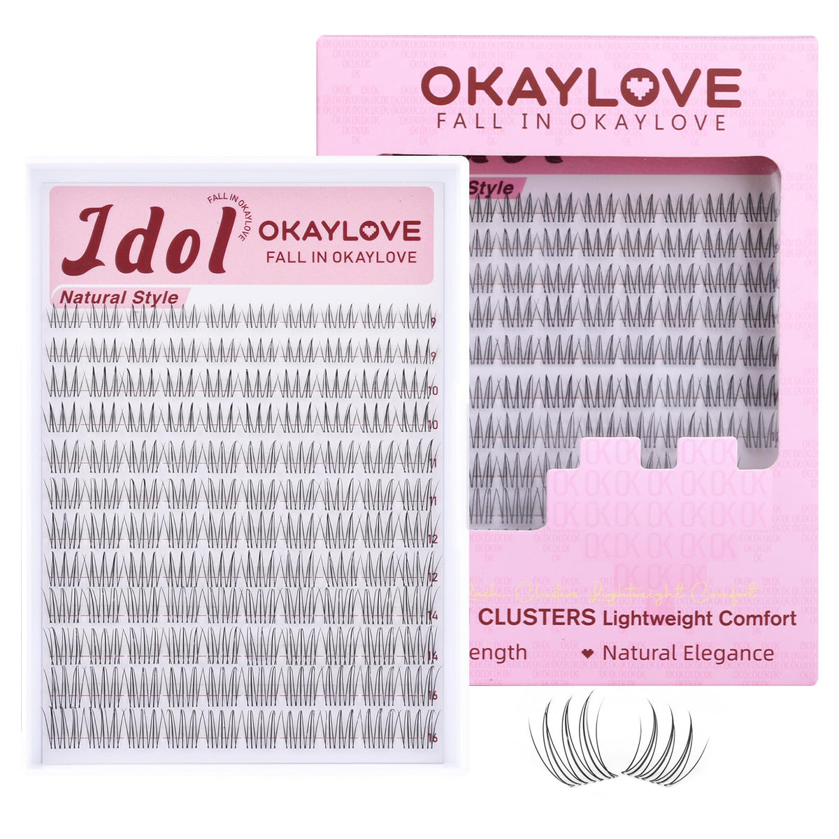 OKAYLOVE Idol Natural Lash Clusters front view with packaging