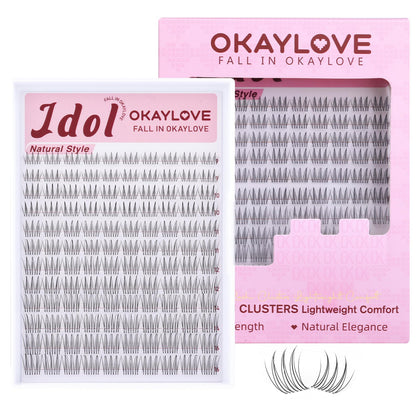OKAYLOVE Idol Natural Lash Clusters front view with packaging