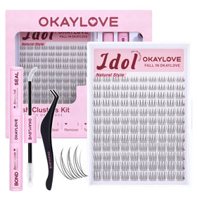 OKAYLOVE Idol Natural Lash Clusters Kit front view with packaging