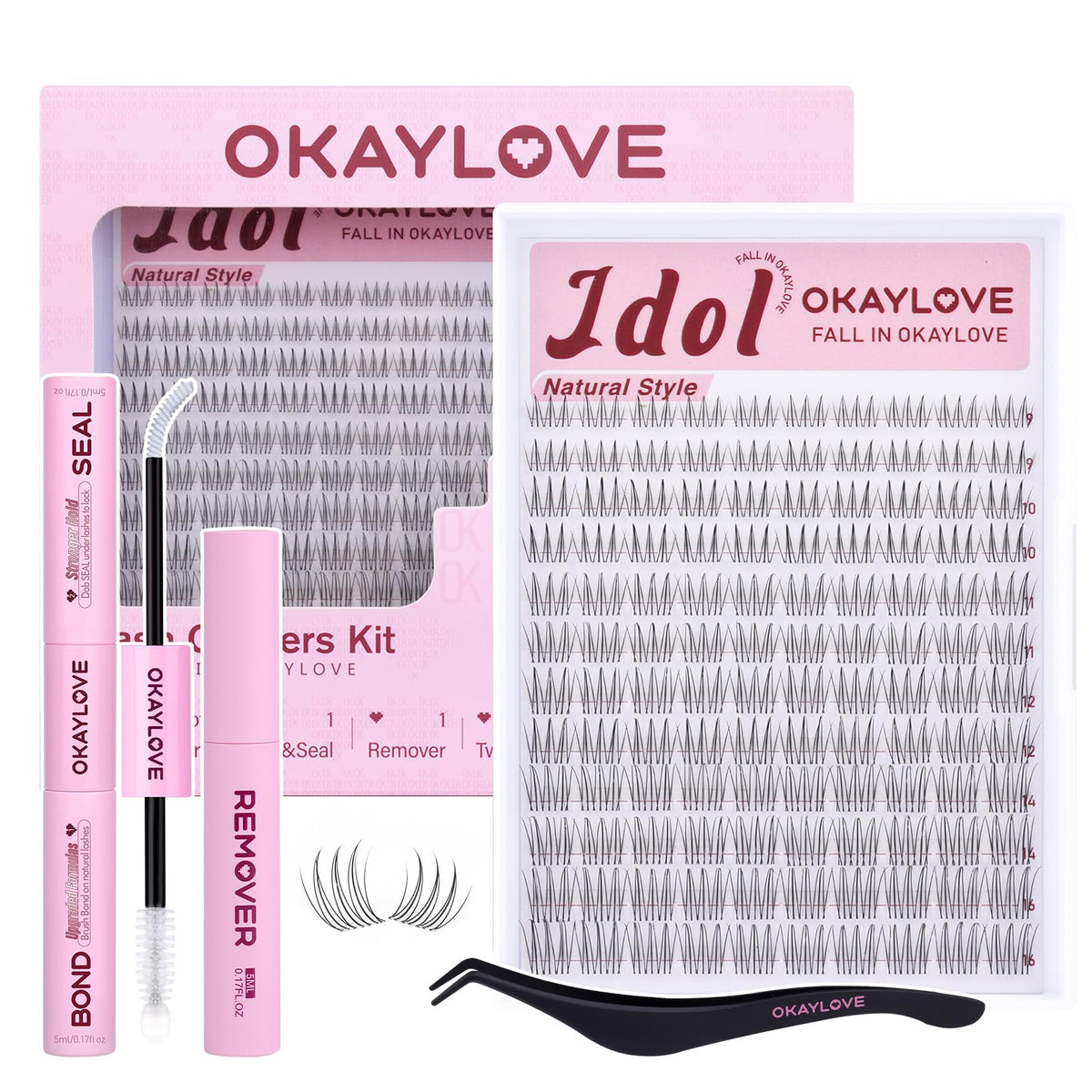 OKAYLOVE Idol Natural Lash Clusters Kit packaging front view