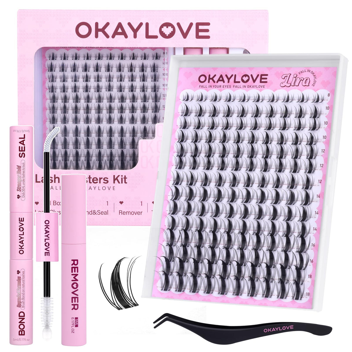 OKAYLOVE Manga Lash Clusters Kit front view with 140 clusters