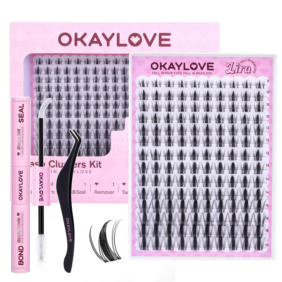 OKAYLOVE Manga Lash Clusters Kit front view with 140 pieces