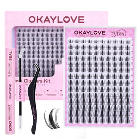 OKAYLOVE Manga Lash Clusters Kit front view with 140 pieces