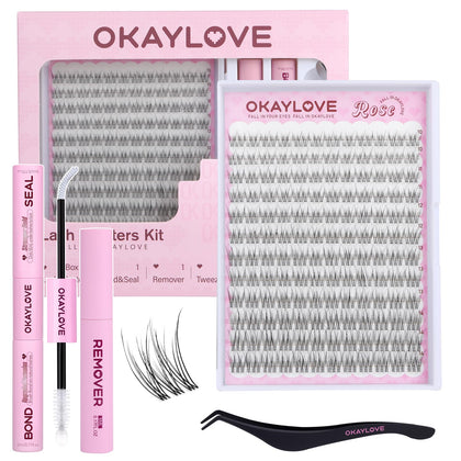 OKAYLOVE Natural Lash Clusters Kit with 144 pieces and Bond & Seal