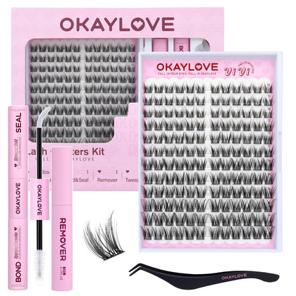 OKAYLOVE Wispy Lash Clusters Kit with 144 pieces and tools