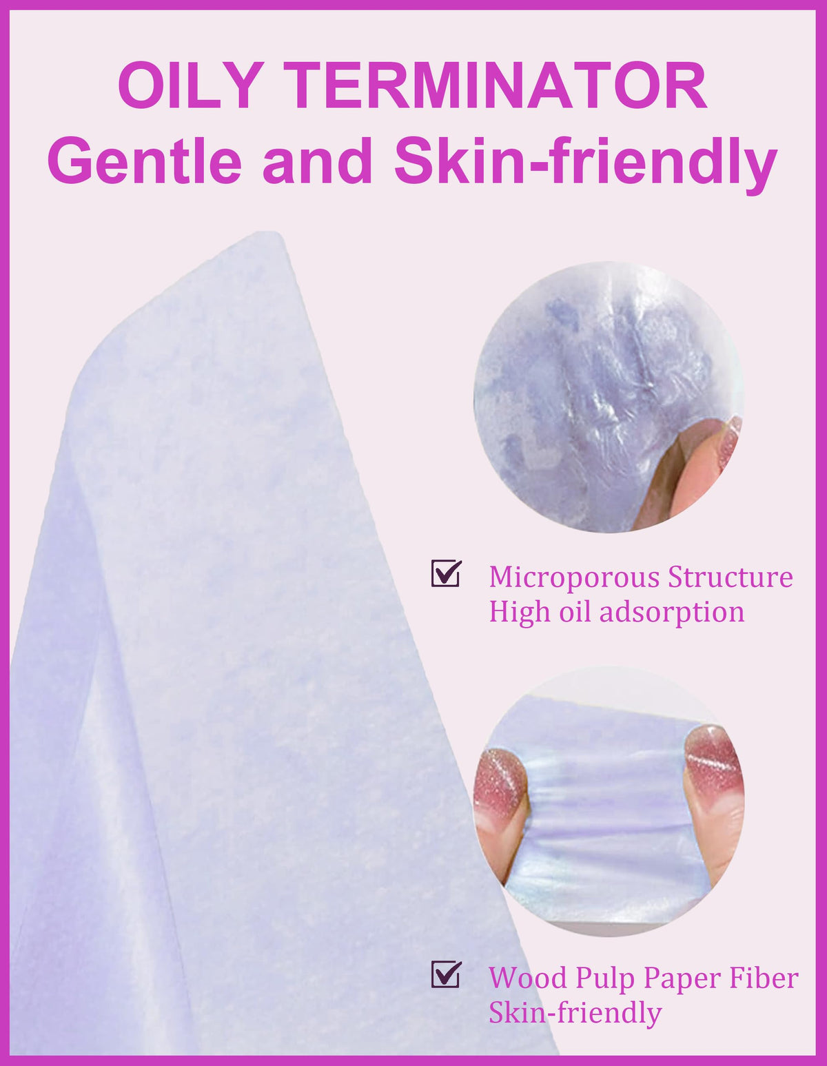 Okerker lavender oil blotting papers on a vanity with makeup