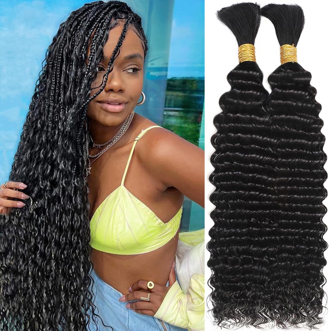 OKVOKV 20 Inch Deep Curly Wave Human Braiding Hair front view