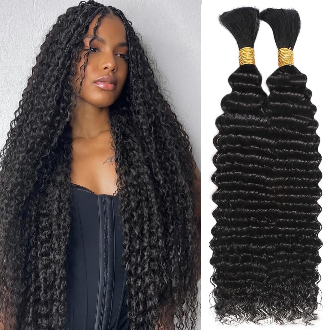 OKVOKV 26 Inch Human Hair Braids front view with curly texture