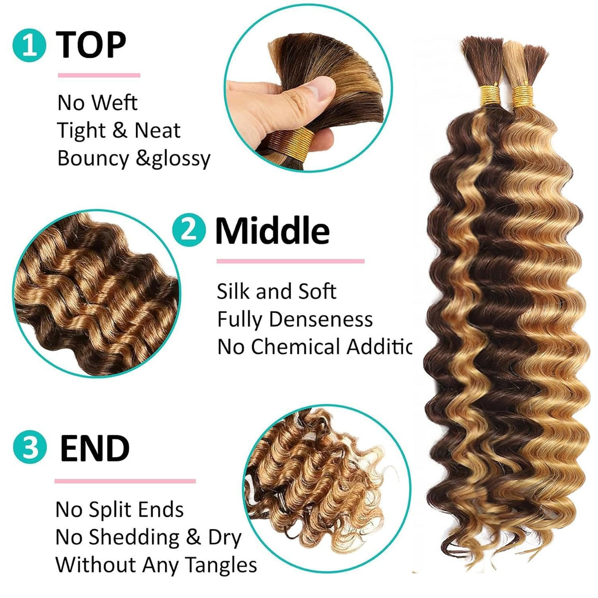 OKVOKV Boho Braids Human Hair 22 Inch Deep Wave Bundle close-up