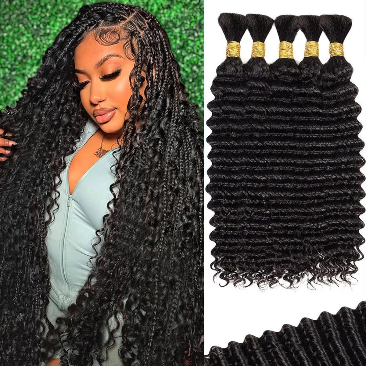 OKVOKV Boho Hair 16-inch curly wave braiding bundles front view