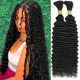OKVOKV Boho Hair for Braiding 16 Inch Deep Wave Human Hair front view