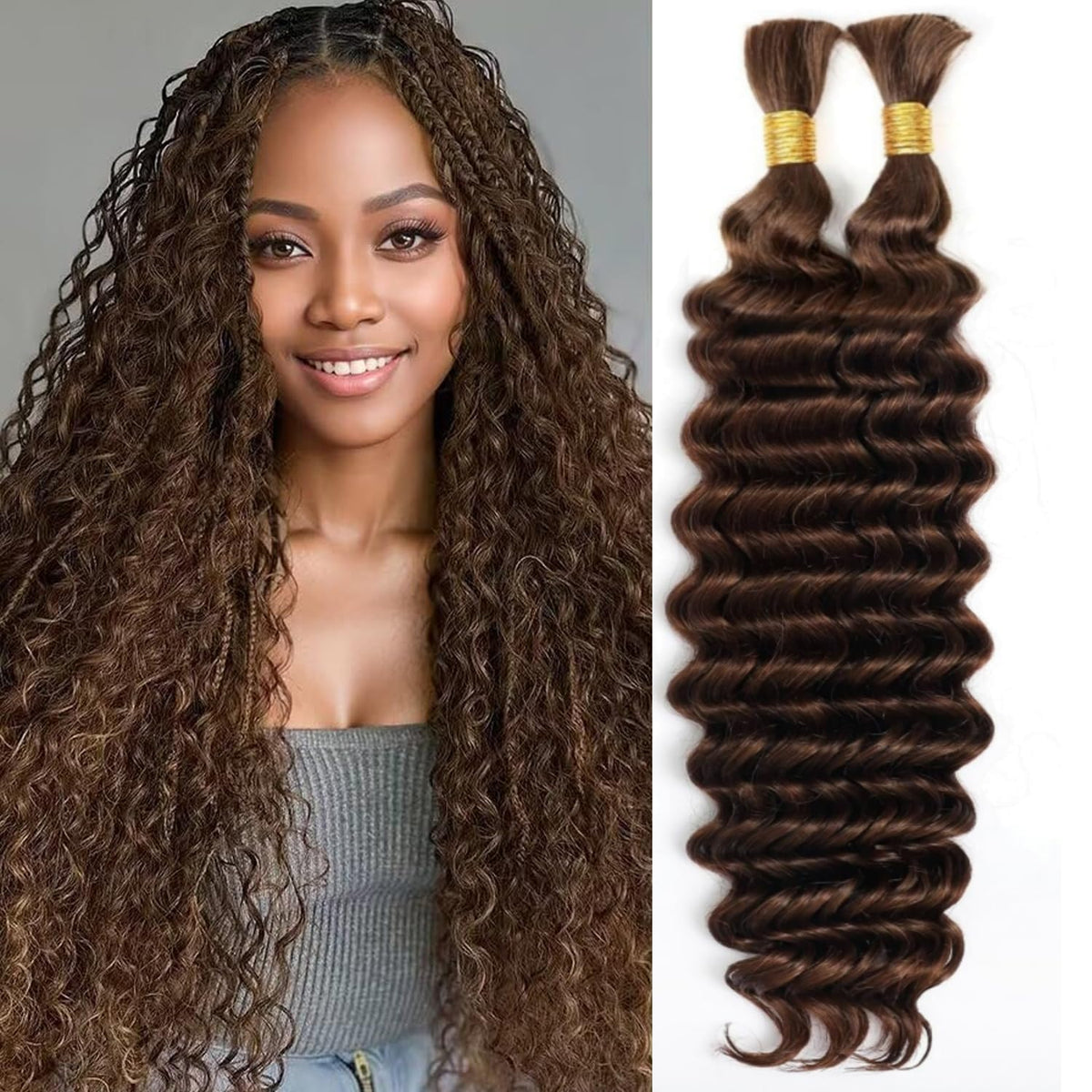 OKVOKV Boho Hair for Braiding 18 Inch Water Wave Human Hair front view