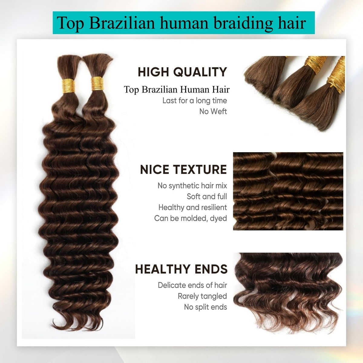 OKVOKV Boho Hair for Braiding 20 Inch Deep Wave texture close-up