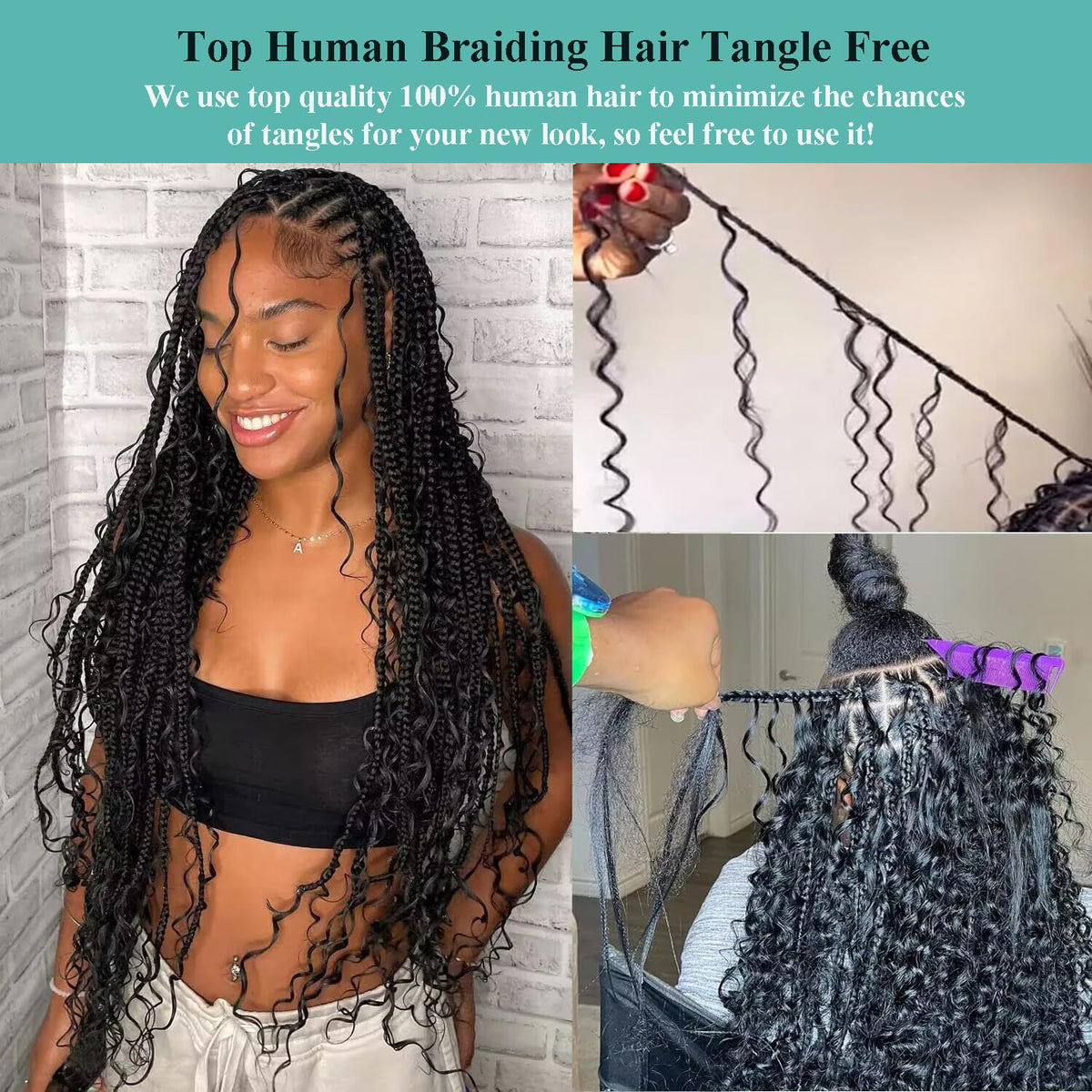 OKVOKV bulk human hair for braiding displayed