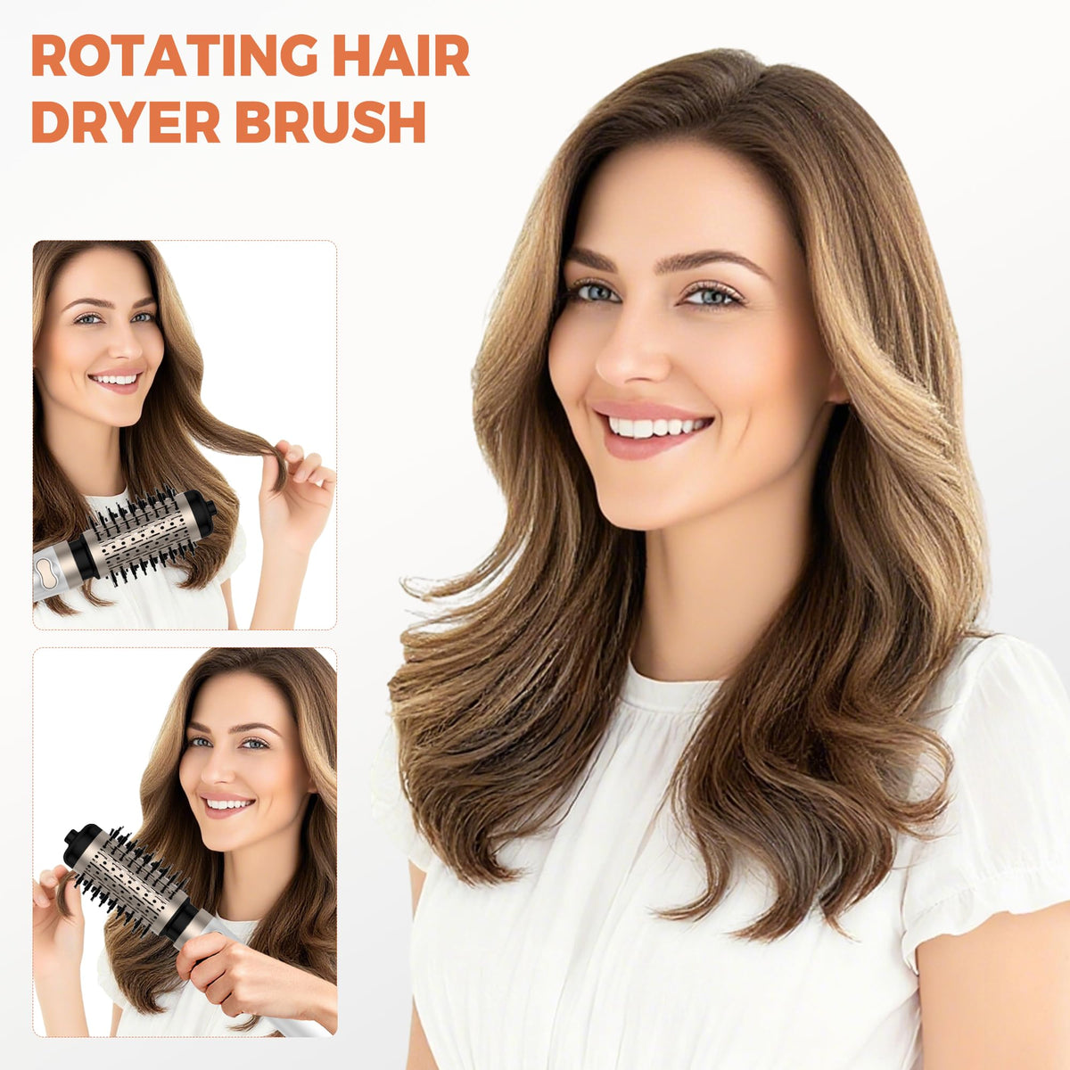 OKWRAP rotating hair dryer brush in use on long hair