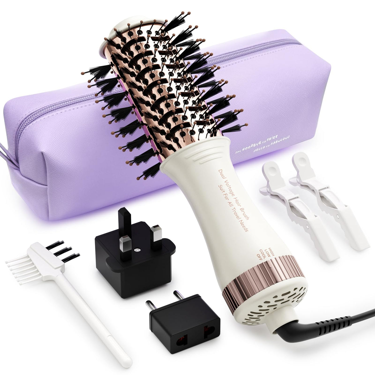 Olaermoso 4-in-1 Travel Dual Voltage Hair Dryer Brush front view