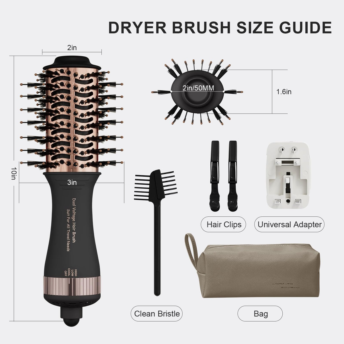 Olaermoso Blow Dryer Brush compact size next to travel items