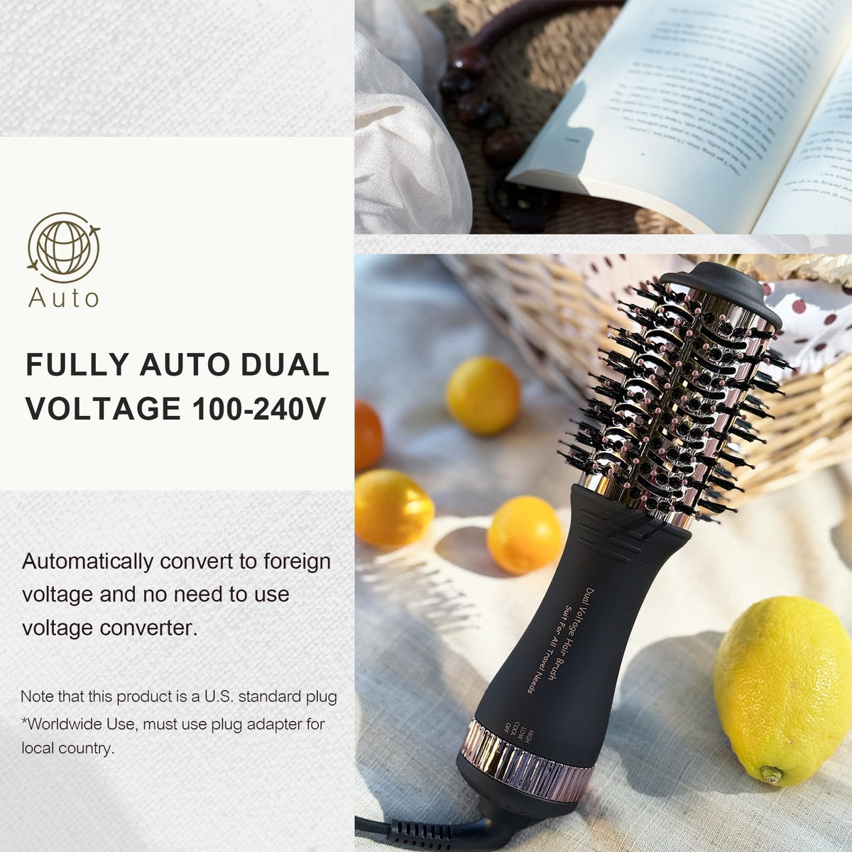 Olaermoso Dual Voltage Blow Dryer Brush side view