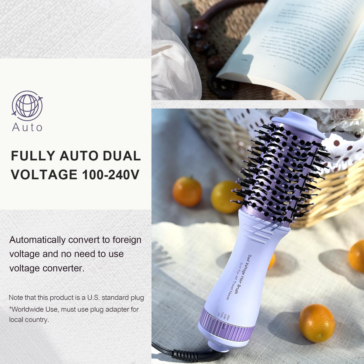 Olaermoso Dual Voltage Hair Dryer Brush side view