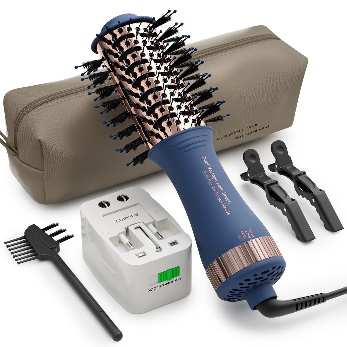 Olaermoso Dual Voltage Travel Hair Dryer Brush front view
