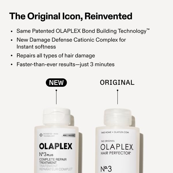 Olaplex N°.3PLUS Hair Repair on a bathroom shelf