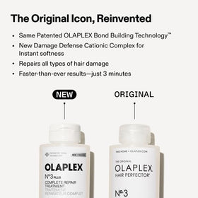 Olaplex N°.3PLUS Hair Repair on a bathroom shelf