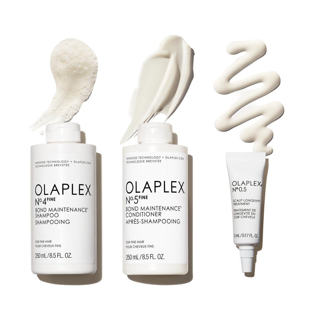 Olaplex Wash & Shine FINE Hair Kit front view with shampoo and conditioner bottles