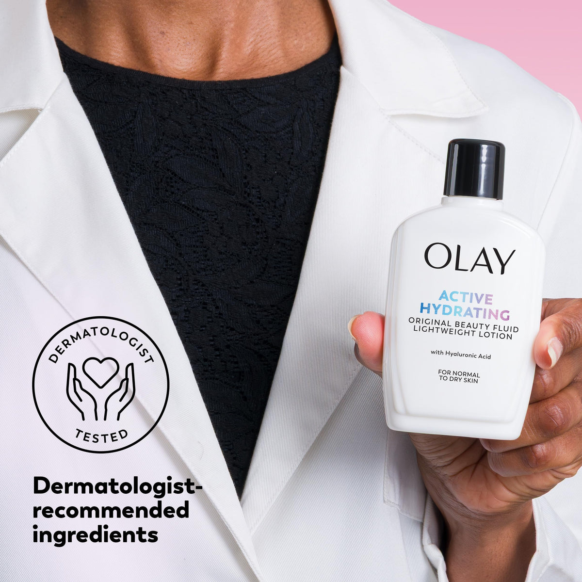 Olay Active Hydrating Moisturizing Lotion 6 fl oz on bathroom counter